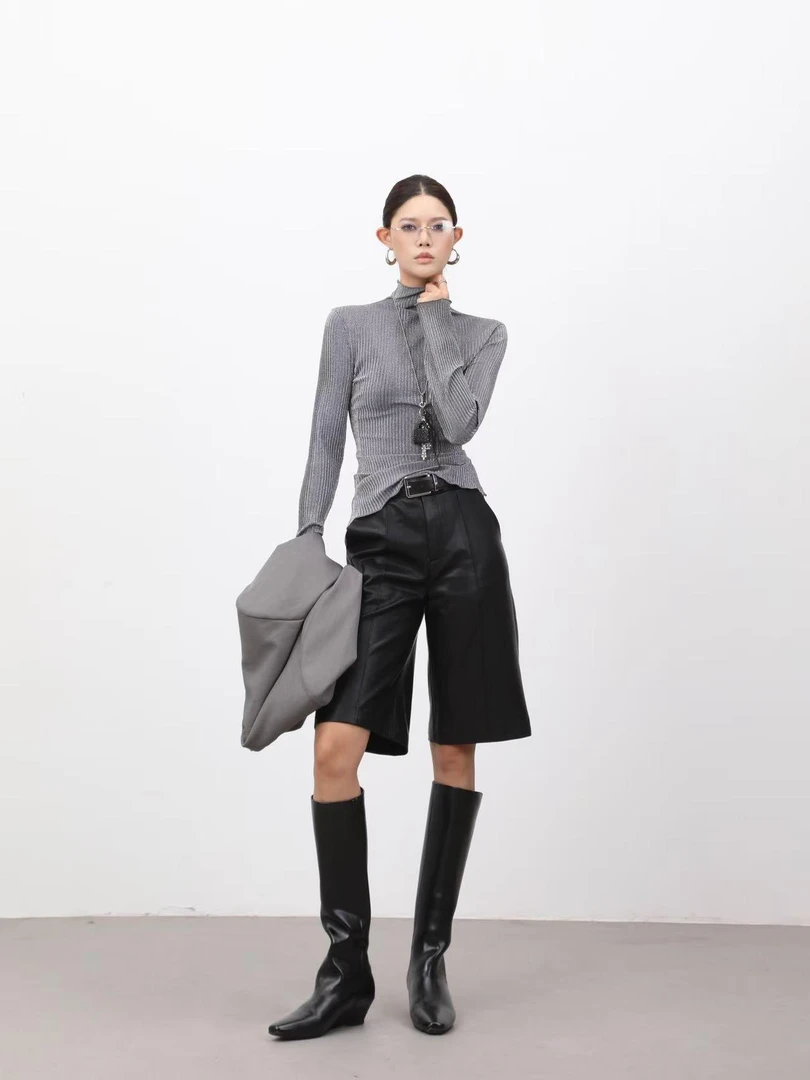 2025新款百搭纯色长袖上衣女修身显瘦竖条纹打底衫SHBZXP641453