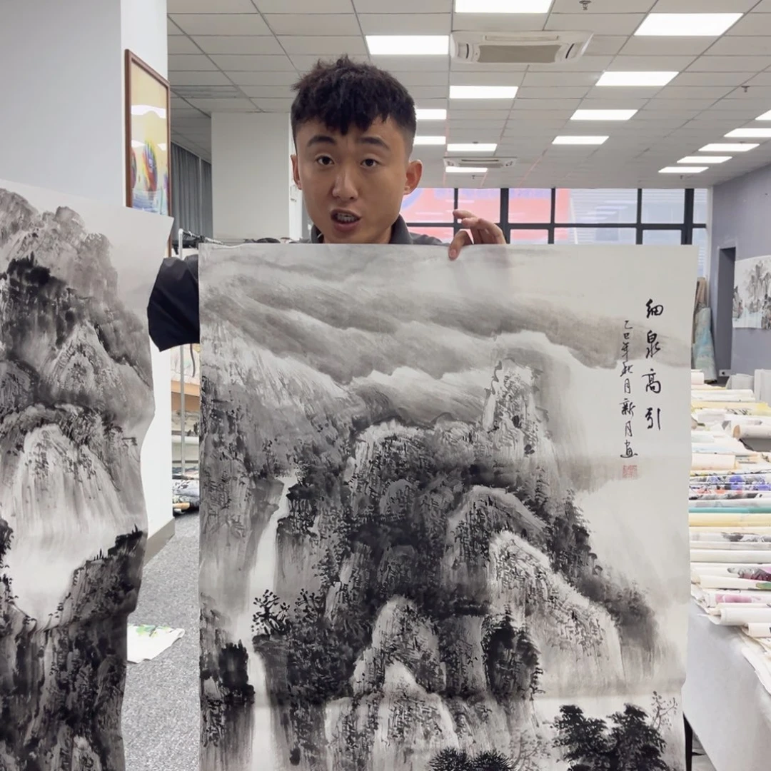 国画卖字画的小男孩