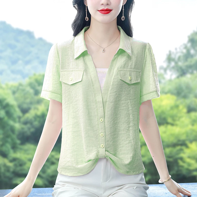漂亮夏季新款女装假两件不规则雪纺衫洋气显瘦百搭小衫
