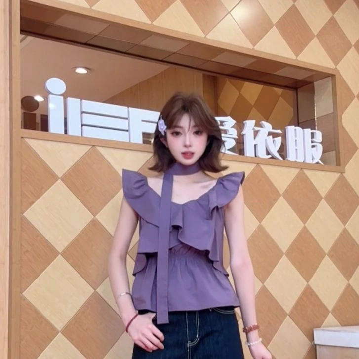IEF/爱依服2025夏季新款法式温柔小女人气质荷叶边设计感背心上衣