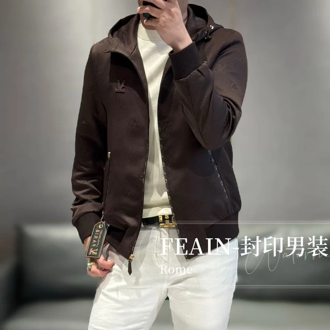 高端定制L方向男士三防拉链立体浮雕工艺连帽夹克5513