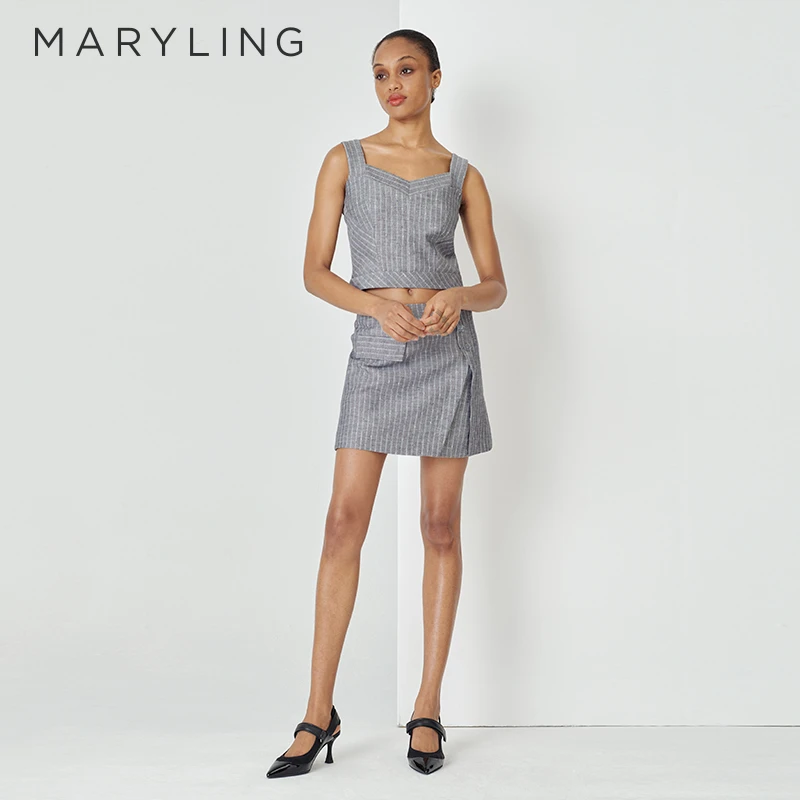MARYLING玛俪琳女装春夏季灰白色时尚维修条纹吊带背心A1DBW28170