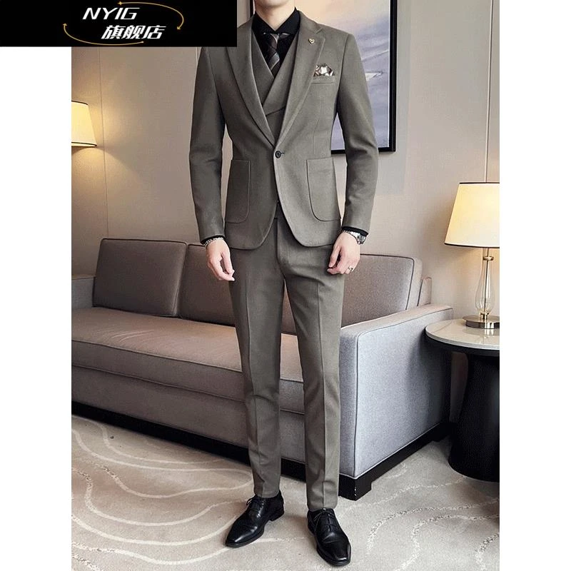 NYIG加厚毛呢休闲西服套装男高级感通勤商务正装礼服呢子西装外套