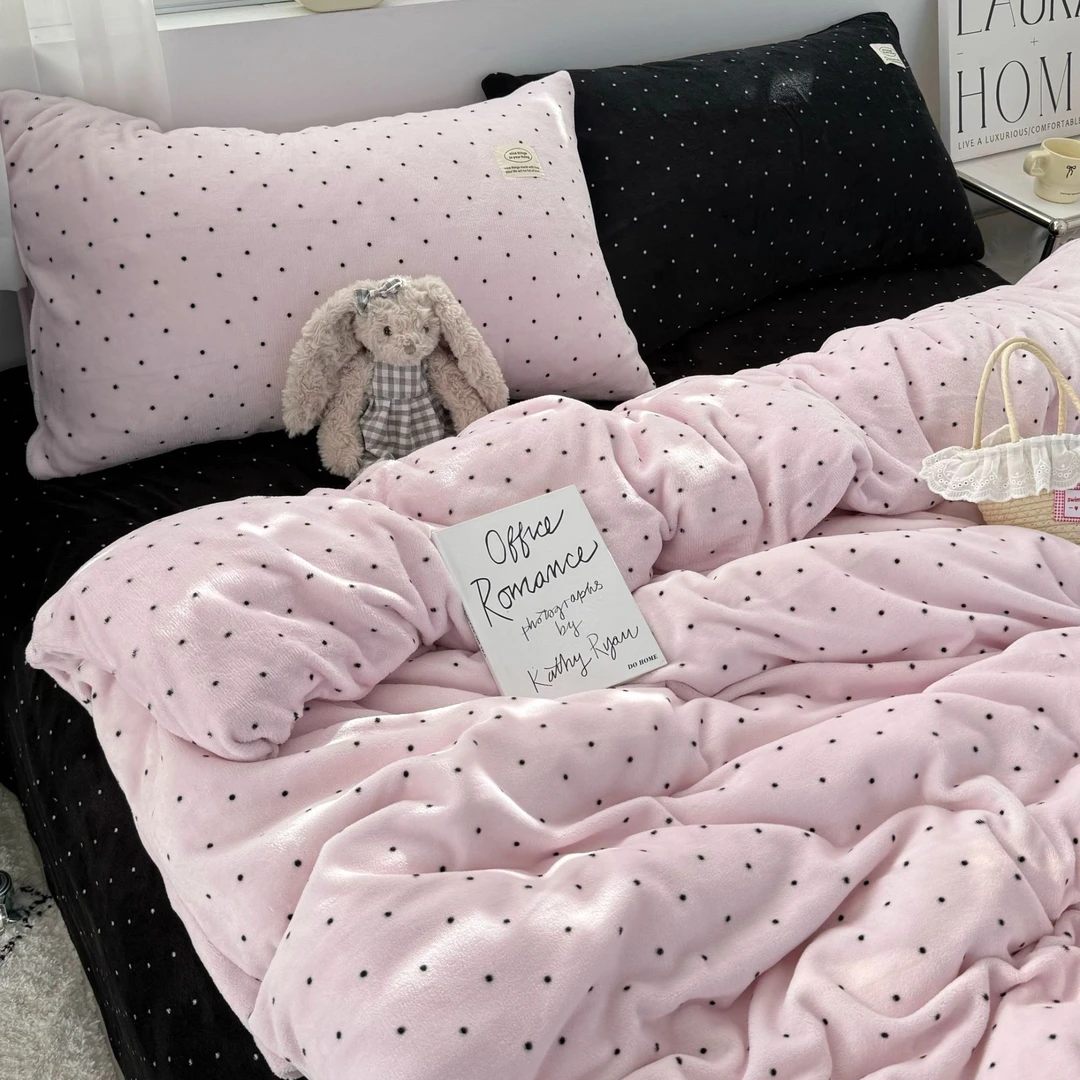 Heart Island【反派甜心】秋冬少女心条纹保暖牛奶绒四件套简约加厚