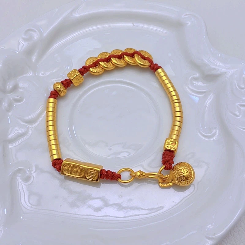 手链 1506-新中式复古五帝钱吉言盘缠手链红绳编织气质