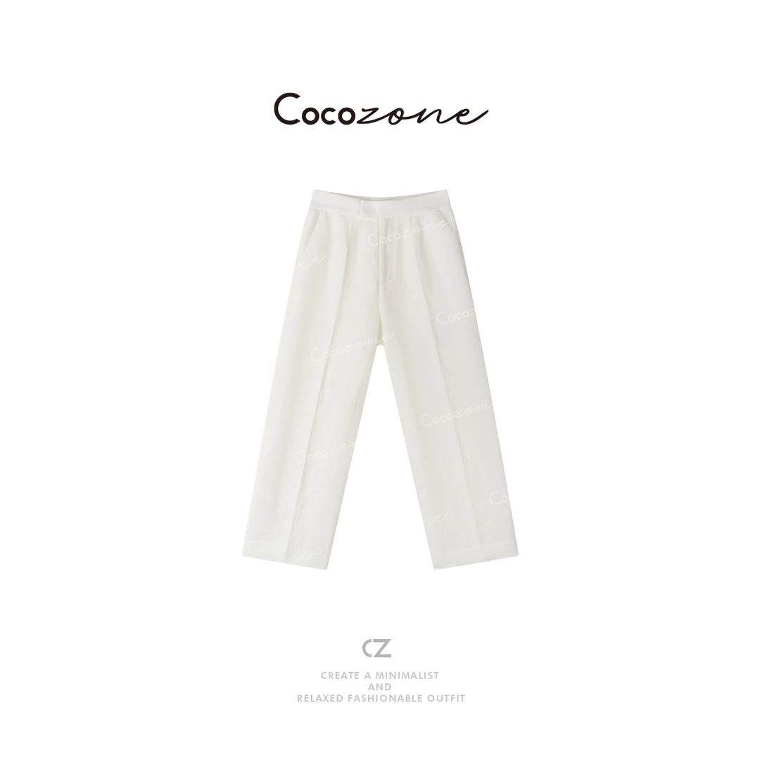 COCO ZONE 刘一一 【100亚麻】纯色通勤直筒休闲裤CD1A0426