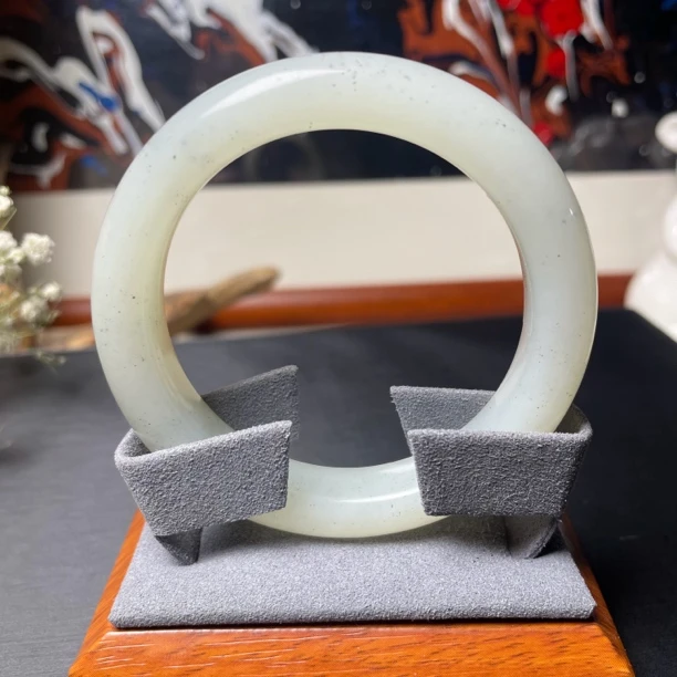 【青花手镯】天然和田玉白底点墨青花手镯料子细腻油润55-56圈口