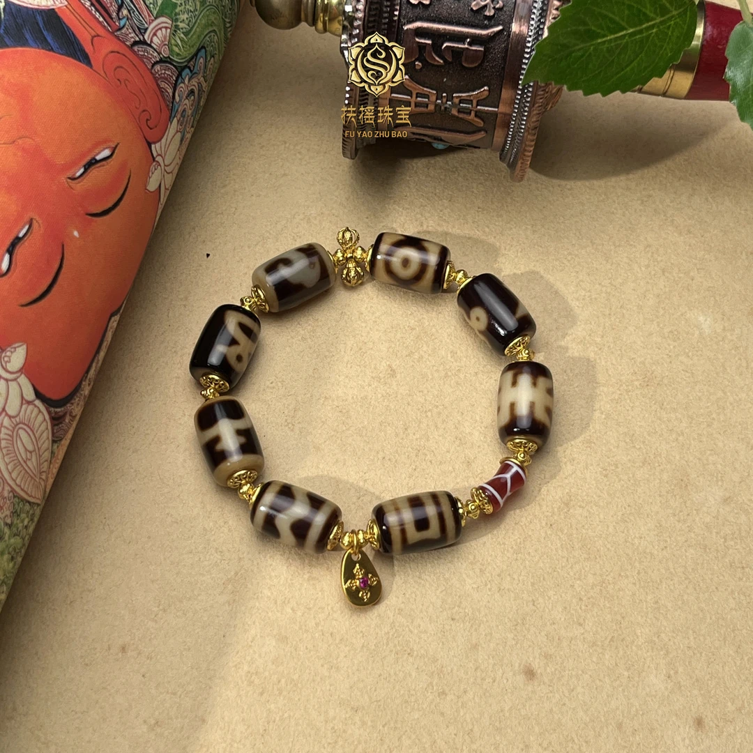 扶摇臻选|老冯黑金桶珠十字杵多宝玛瑙手串3583