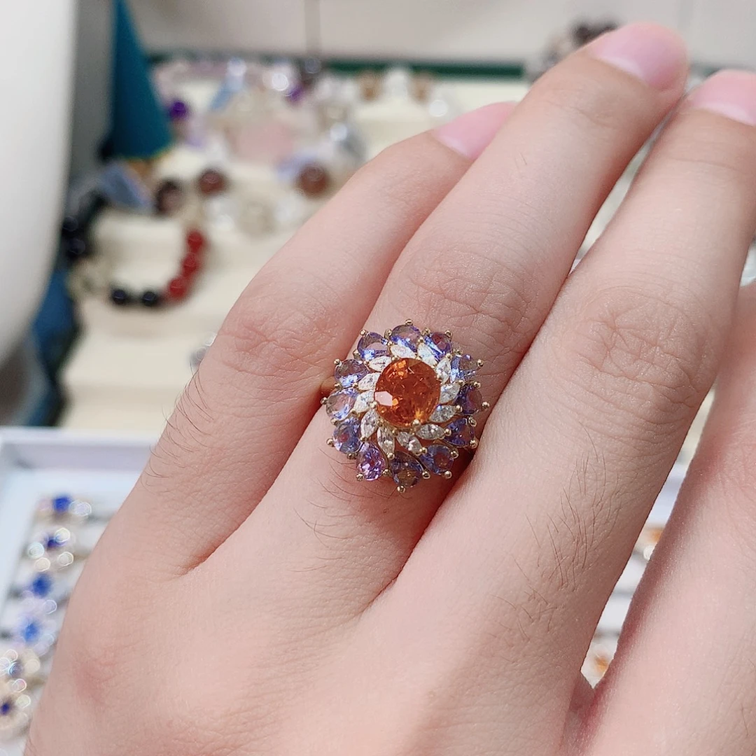 银S925镶嵌石榴石（芬达石）戒指