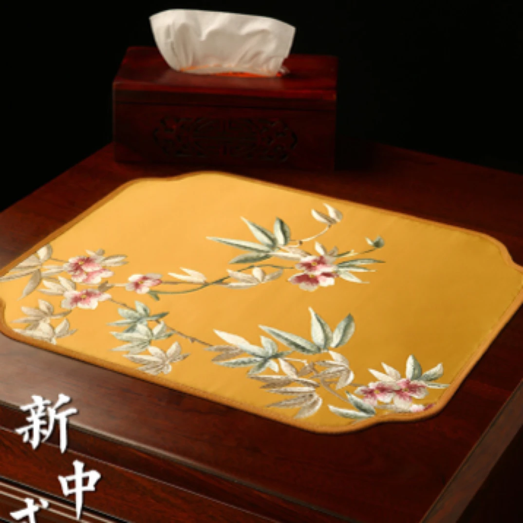 新中式餐桌垫刺绣装饰垫西餐垫餐盘垫烟灰缸花瓶垫布茶几杯垫布艺