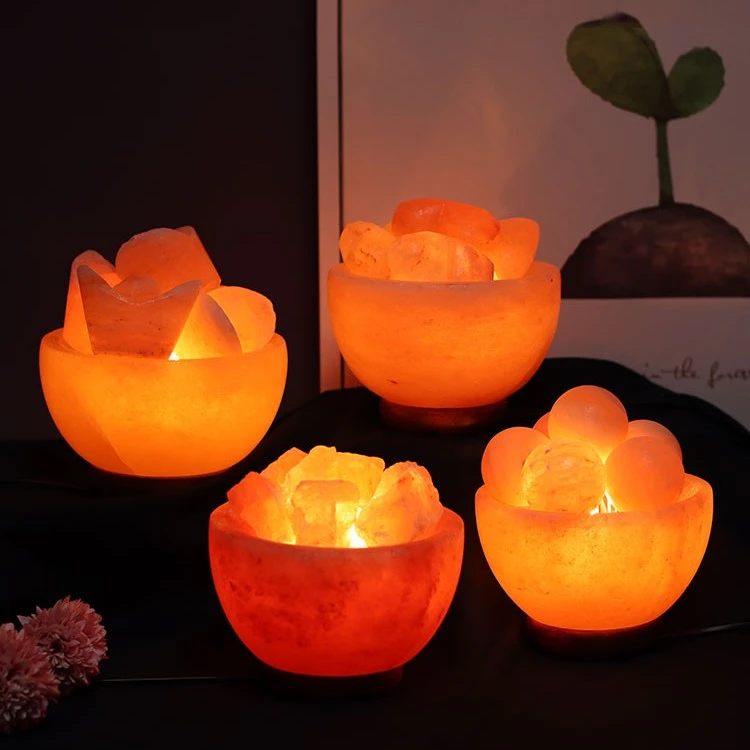聚宝盆盐灯调光水晶盐灯2025卧室床头灯小夜灯创意纯天然莲花