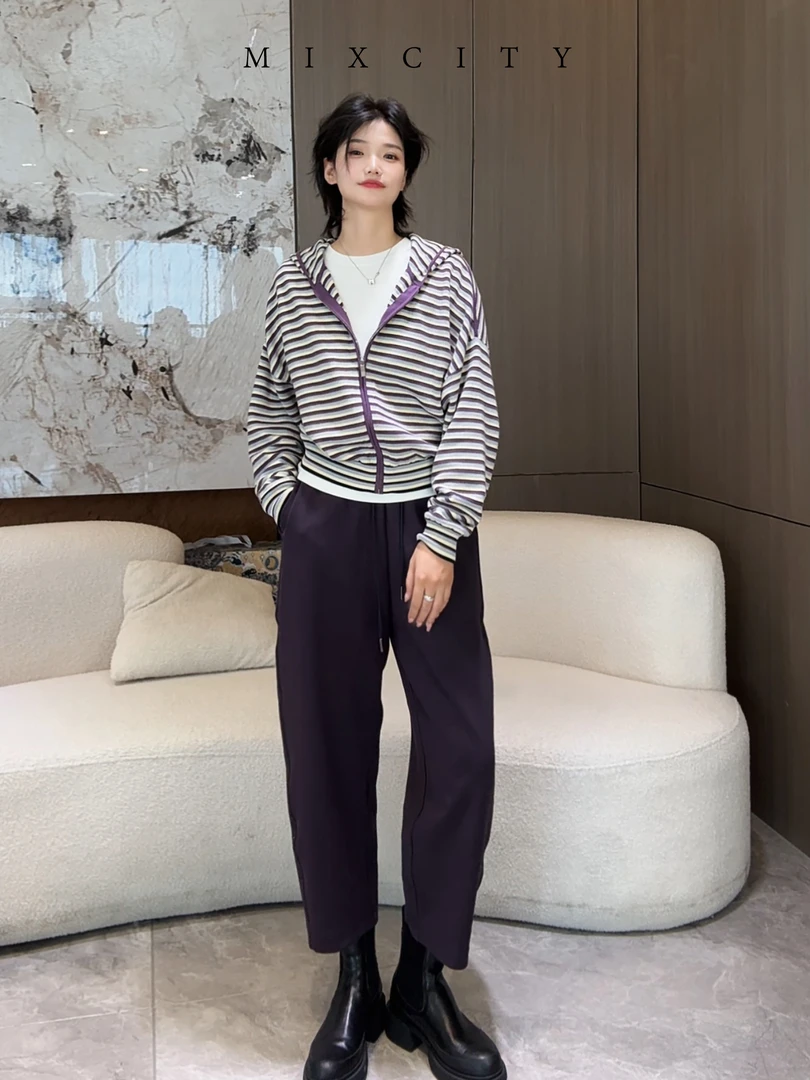 【亚楠本楠】不出错◆秋季新款盐缩精纺羊毛松紧腰弯刀休闲裤8429