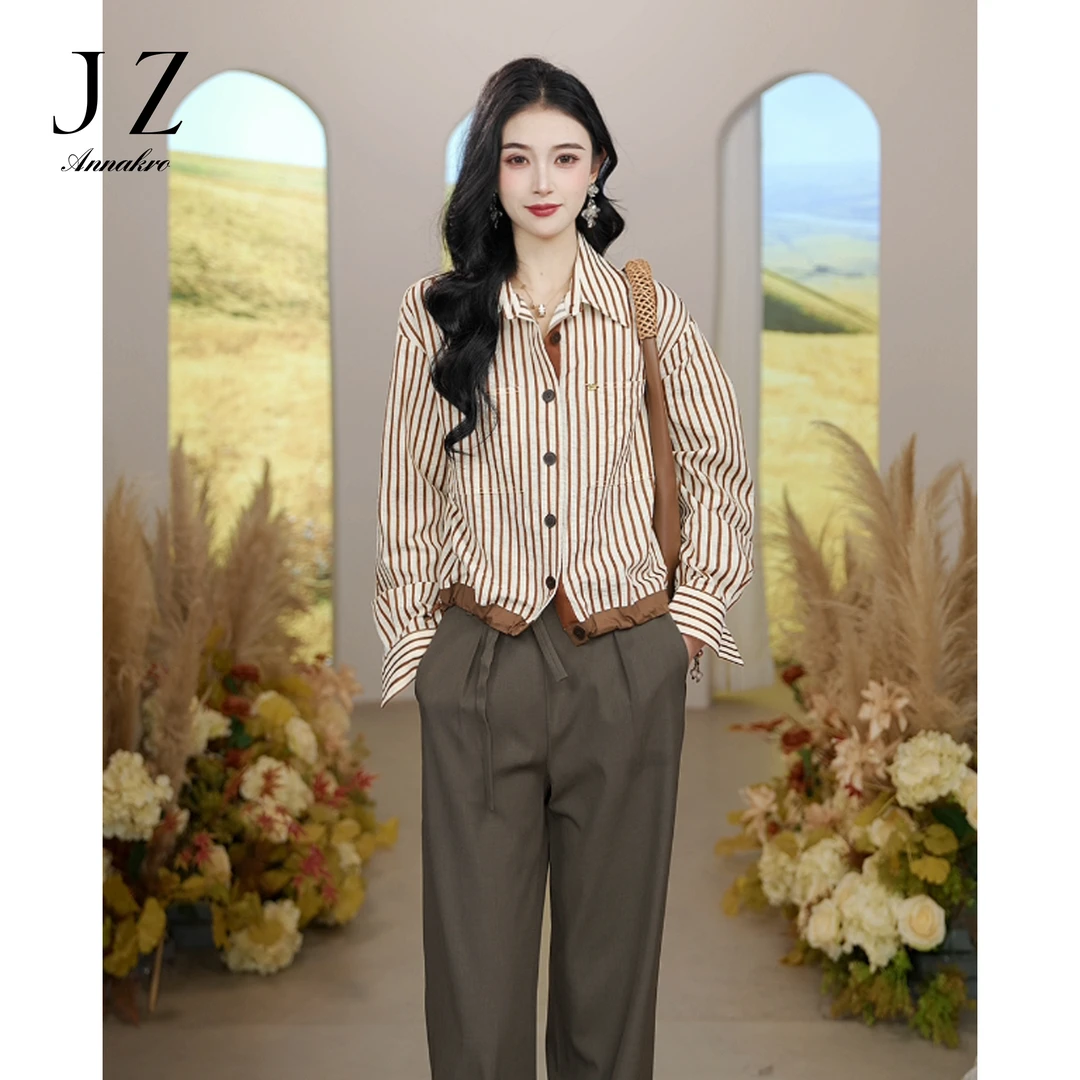 JY玖姿安娜蔻KTFC601019复古拼格2025春季新款衬衣