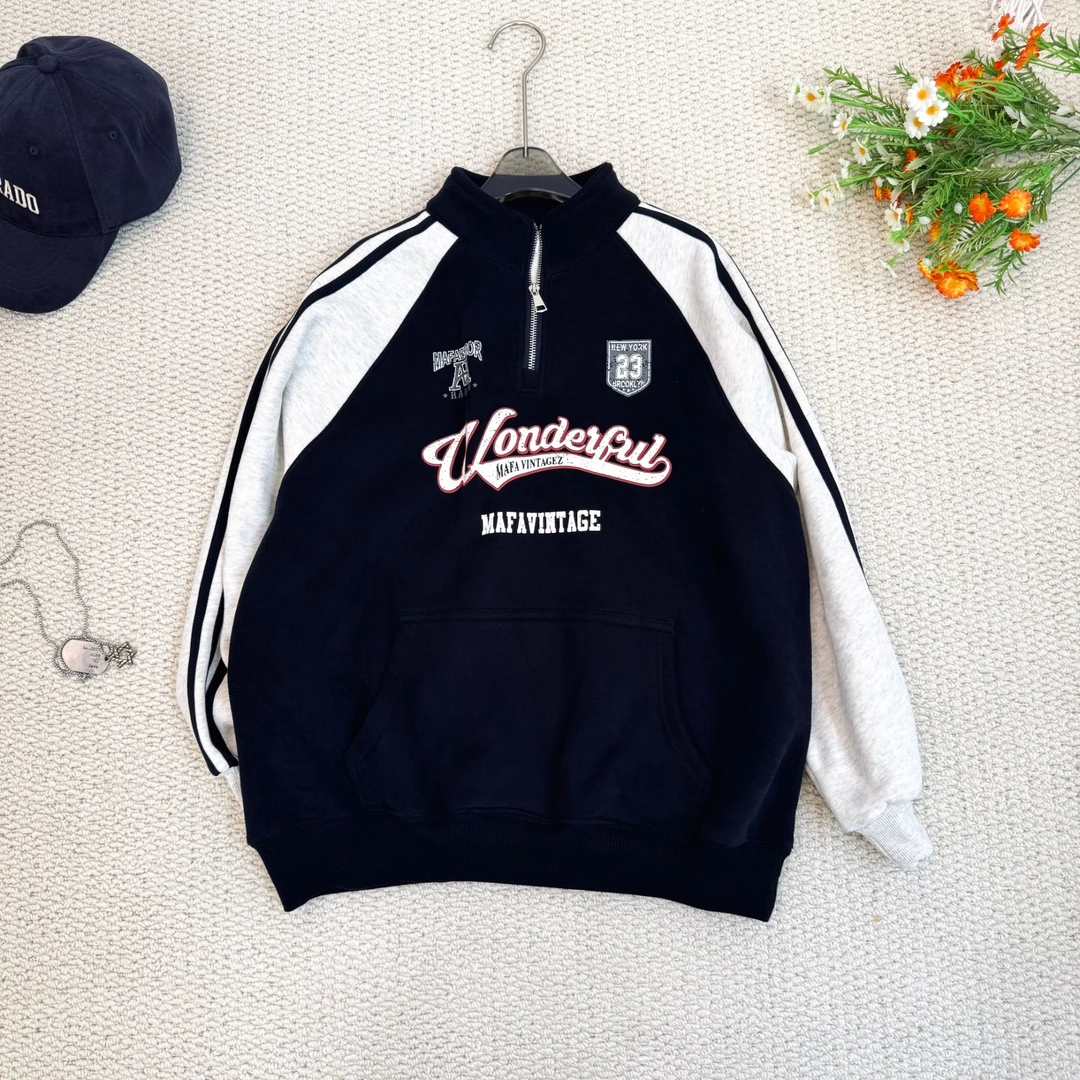 中大童加绒加厚V字母Polo卫衣1026