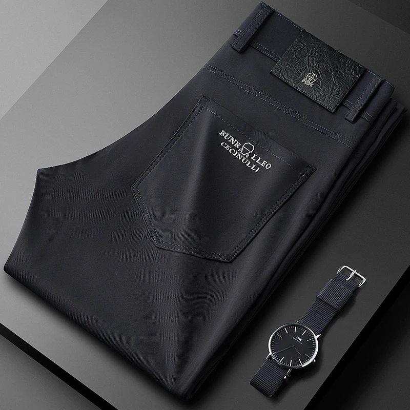 轻奢时尚潮流凉感轻商务休闲裤子男夏季薄款修身小脚弹力西裤男