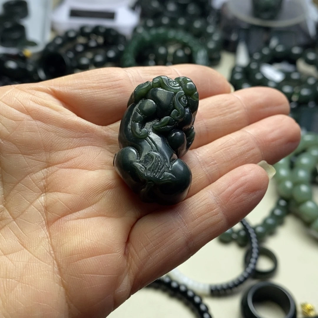 蜗***…和田玉未镶嵌手链和田玉青玉貔貅吊坠