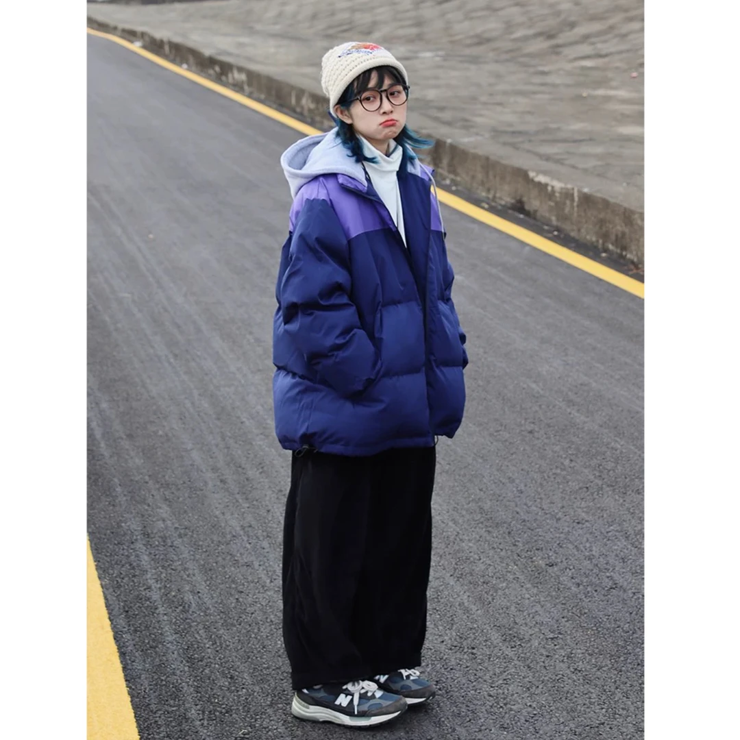 KONITIHA 冬季情侣复古假两件连帽工装棉袄加厚保暖棉服外套M2099