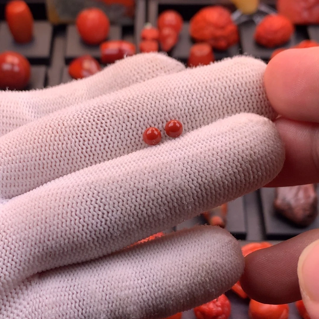 南红玛瑙未镶嵌川料原矿满色满肉圆珠对珠4mm+