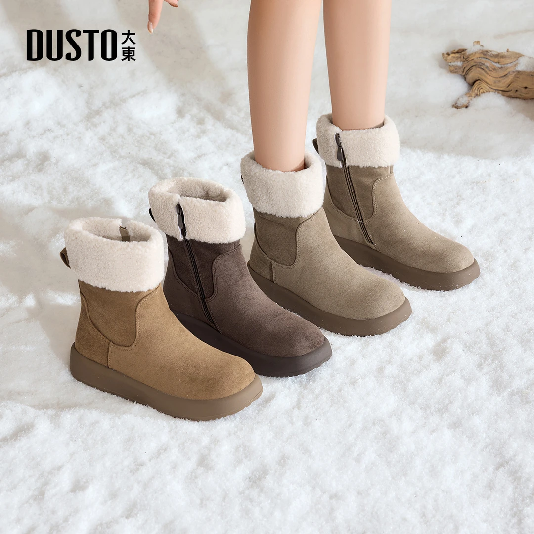 大东时尚雪地靴2025冬季新款加绒保暖复古百搭显瘦毛绒短靴0221