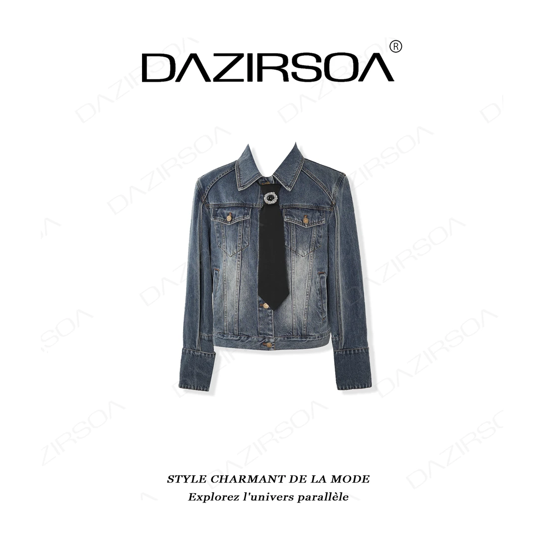 DAZIRSOA/达姿“蓄势而生”小众设计带领带洋气牛仔外套 X125