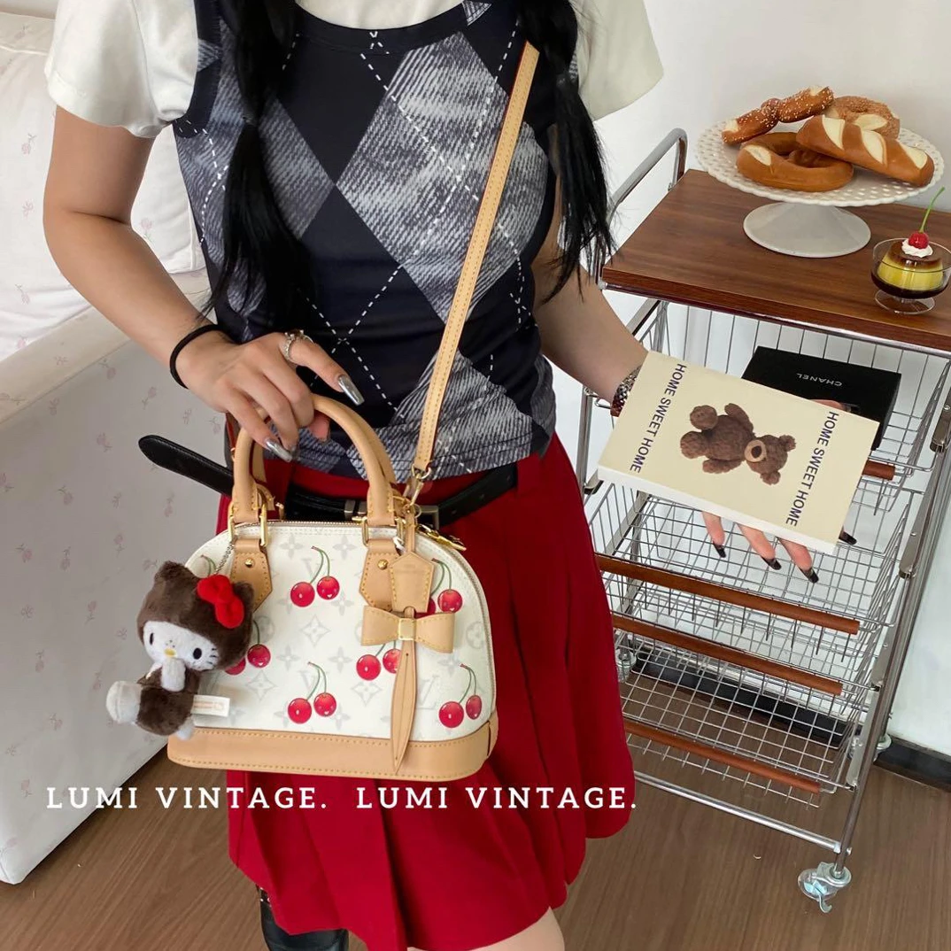95新 LouisVuitton/路易威登 白色樱桃alam bb单肩包81354911