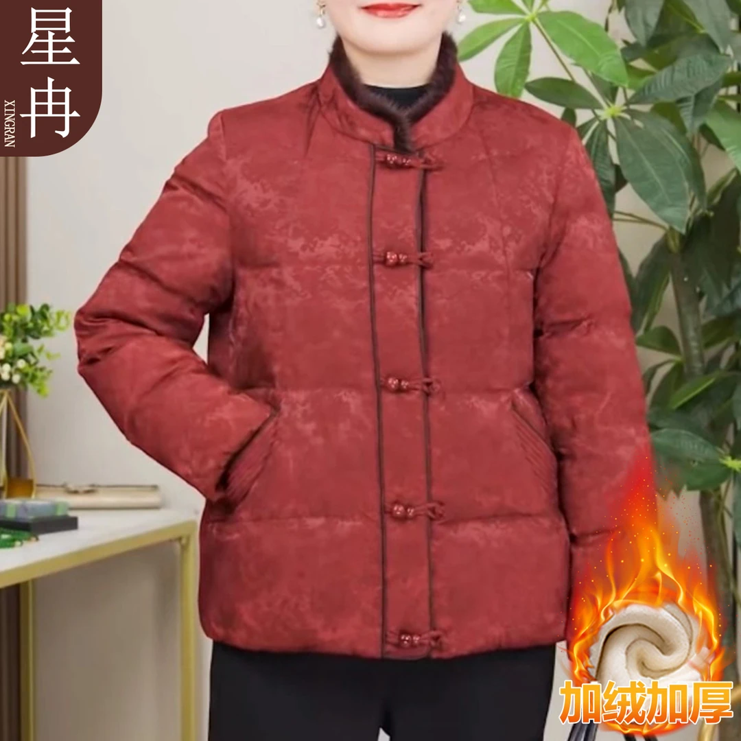 国风棉袄女款妈妈冬装外套短款中老年新中式复古加绒加厚棉服保暖
