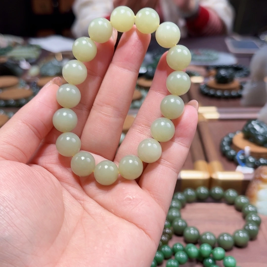 和田玉未镶嵌手链若羌黄口12 特细