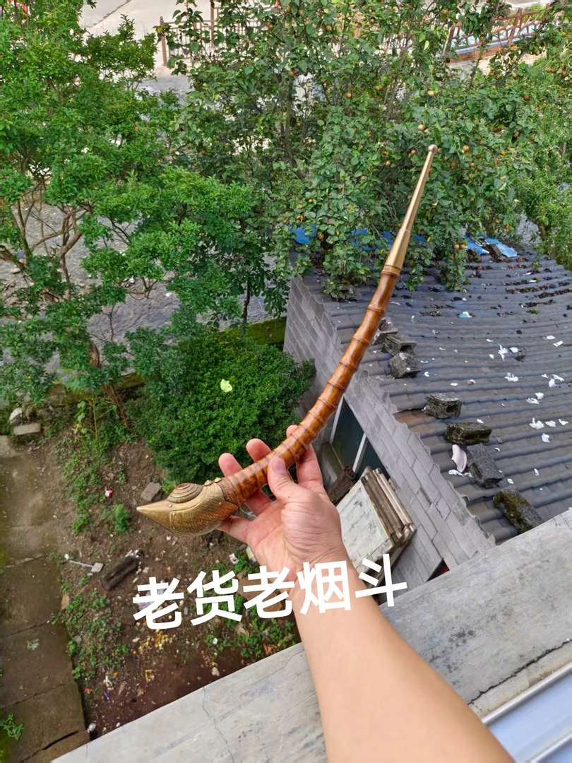 竹子烟斗贵州竹子烟杆手工制作纯铜包制竹子老巴斗本斗老式小烟斗
