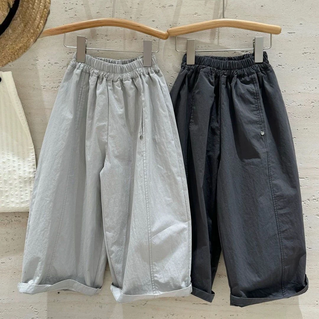 男童宽松版阔腿裤2025儿童简约洋气中大童直筒裤-HBB