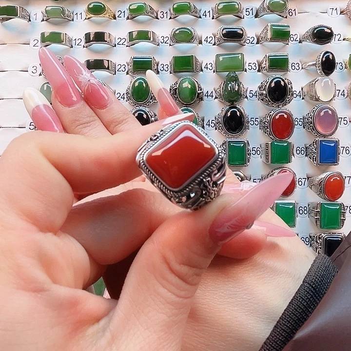 玛瑙/玉髓戒指银S925镶嵌