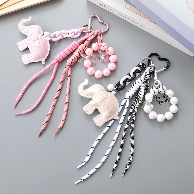 ins新款编织绳挂件时尚百搭miu系包包挂饰卡通公仔大象钥匙扣挂件