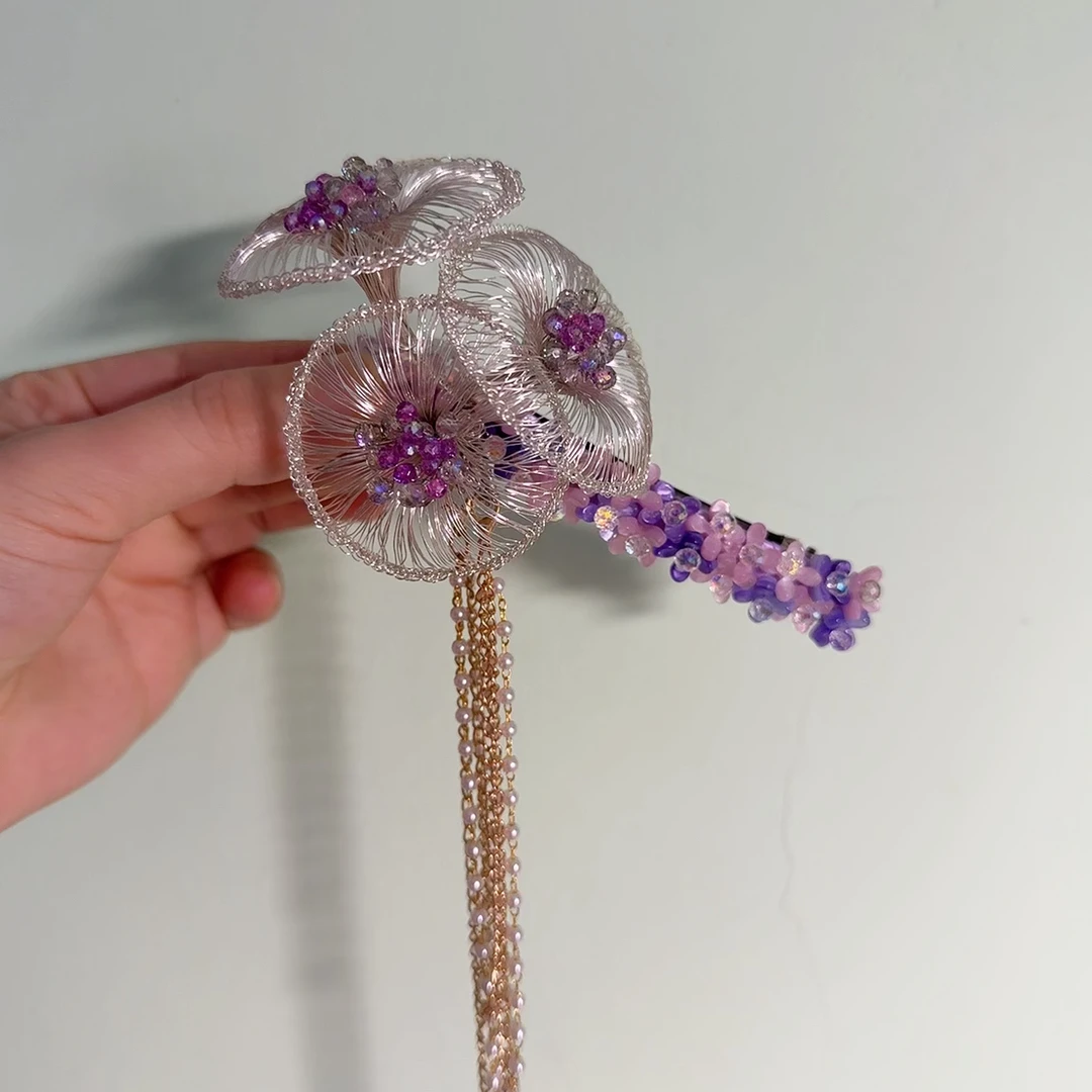 10公分蘑菇花少女风弹夹气质手工古风