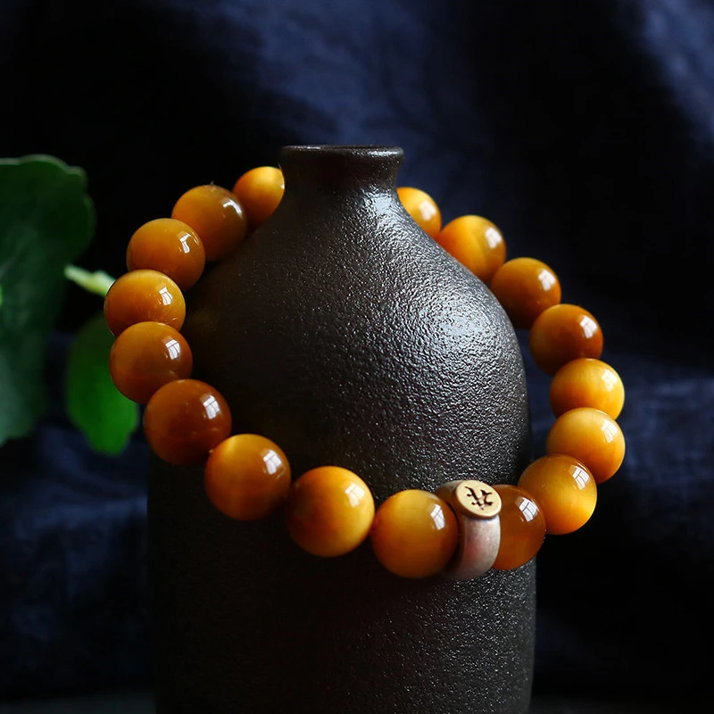 蛇年12mm新款金虎眼石手串圆珠单圈手链虎眼手链简约十二生肖2025