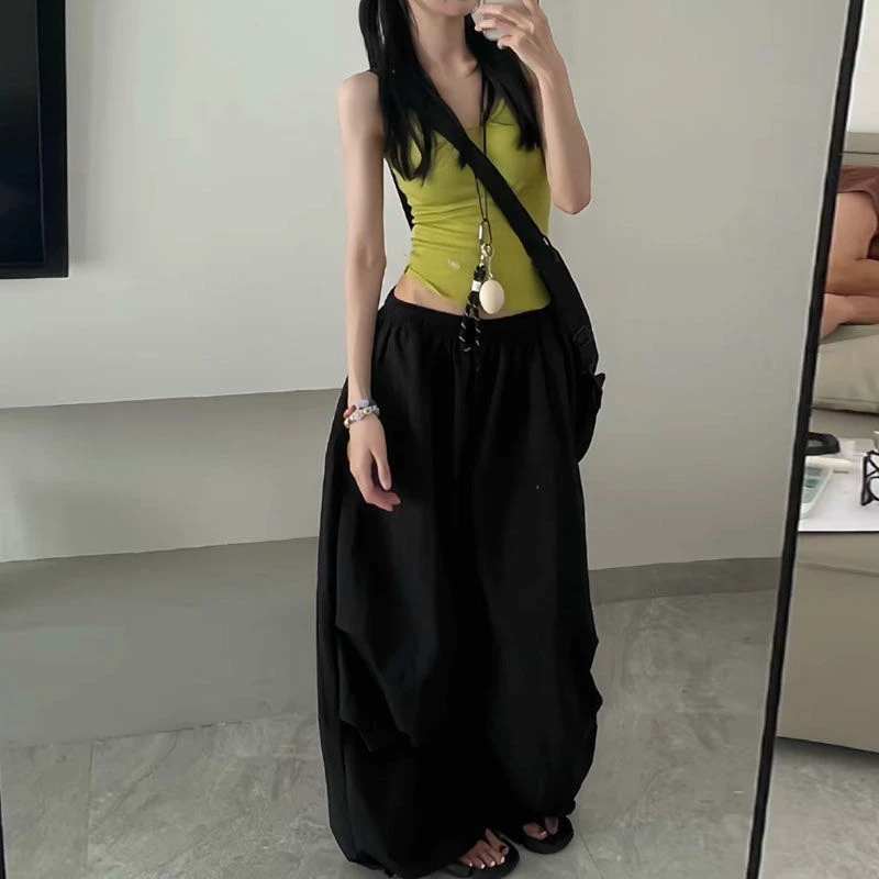 美式速干ins网红复古美式夏季阔腿宽松运动跳舞爵士休闲工装长裤