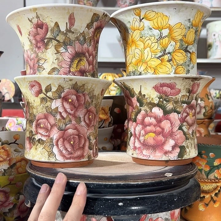 景德镇陶瓷手绘花盆@*?