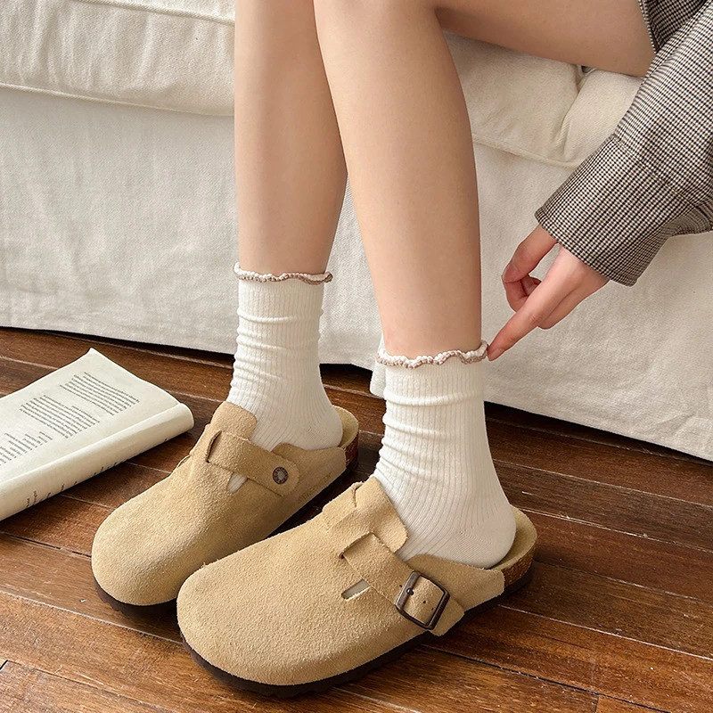 木耳边袜子女2025秋季新款日系拼色中筒袜时尚百搭堆堆袜诸暨批发