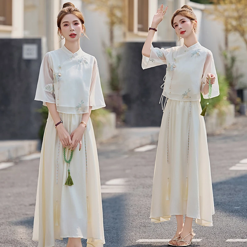 新中式国风套装裙汉服女装2025新款夏季今年流行刺绣连衣裙两件套