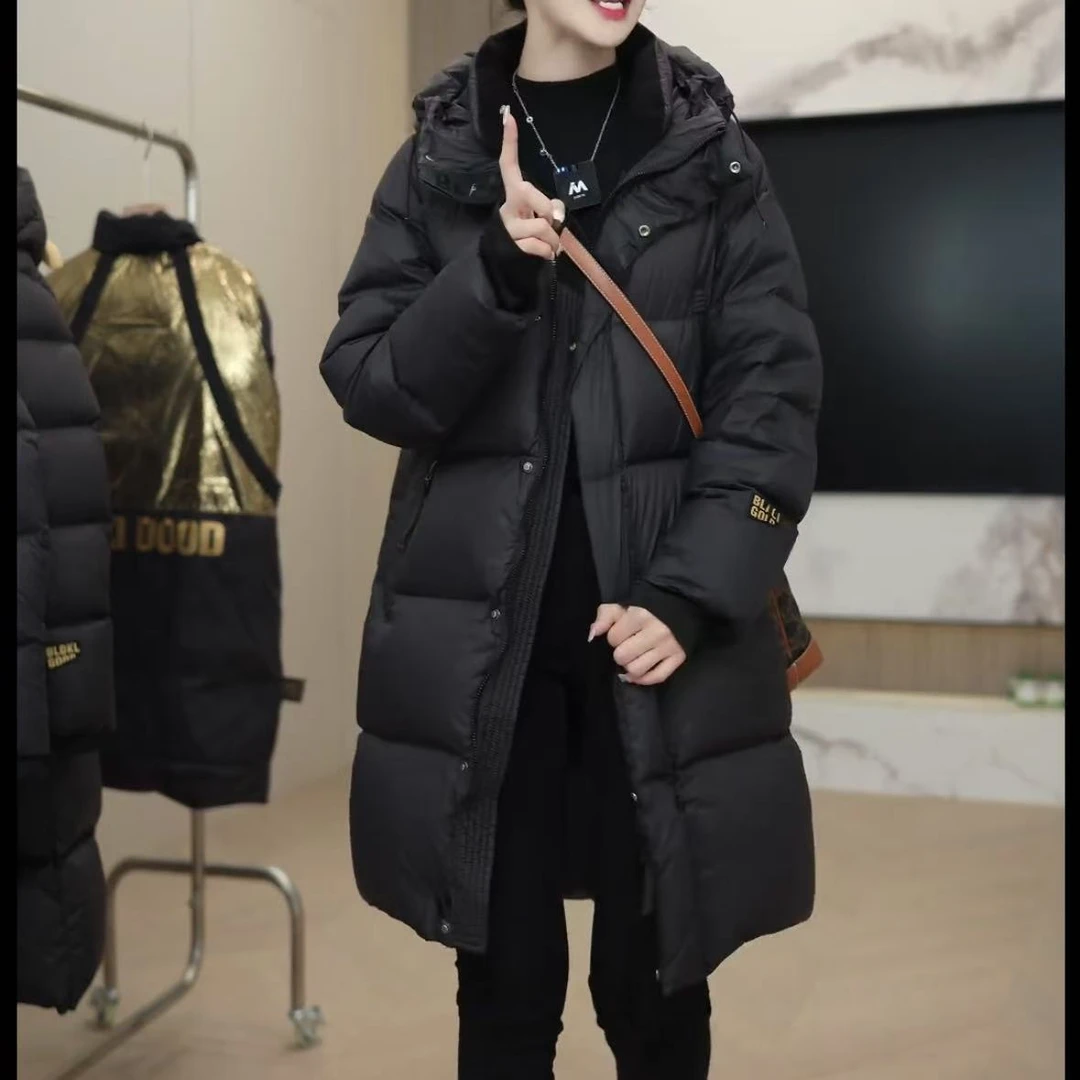 2024新款黑色中长羽绒服