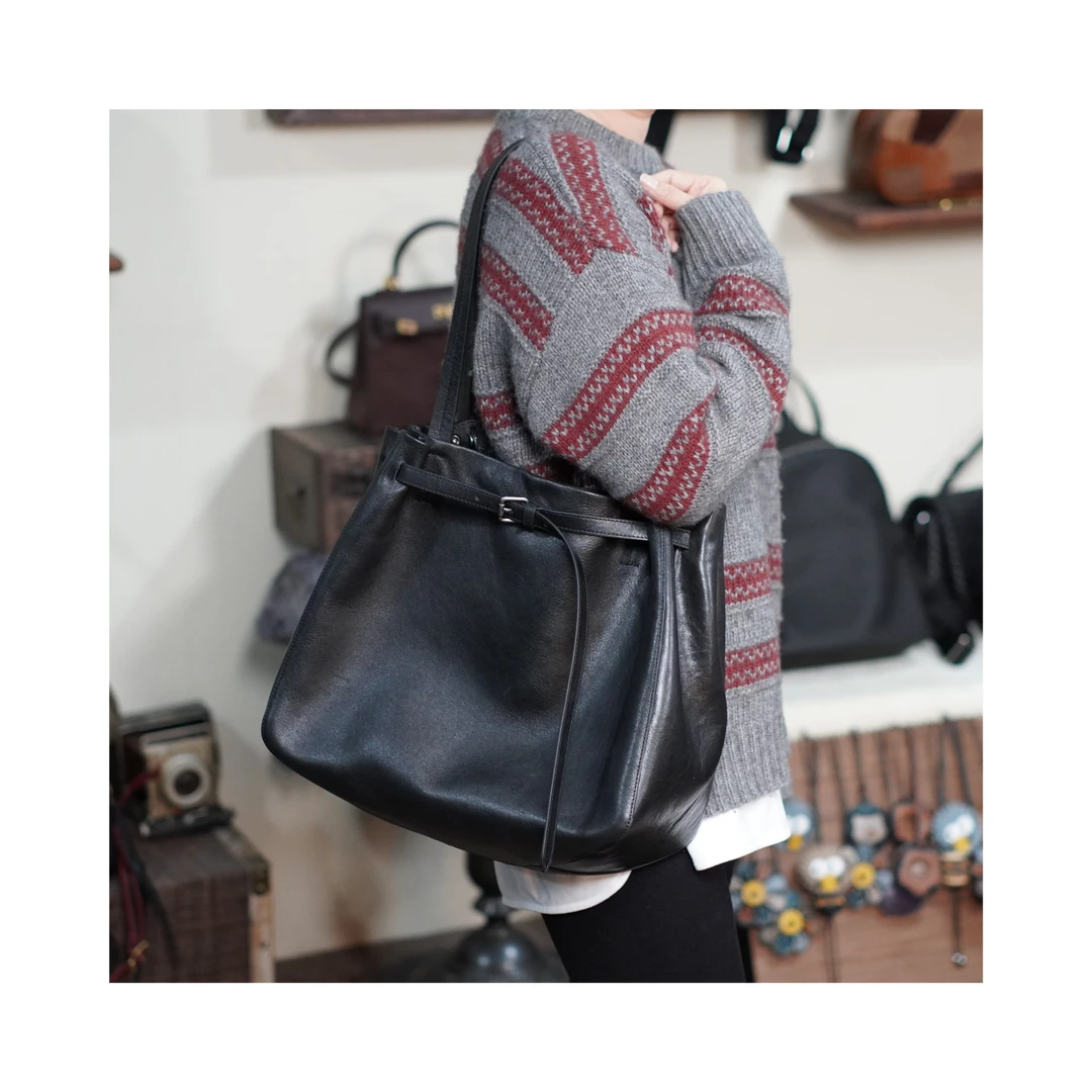 [冰语]2025百搭新款真皮女包通勤商务简约单肩牛皮托特包-241229