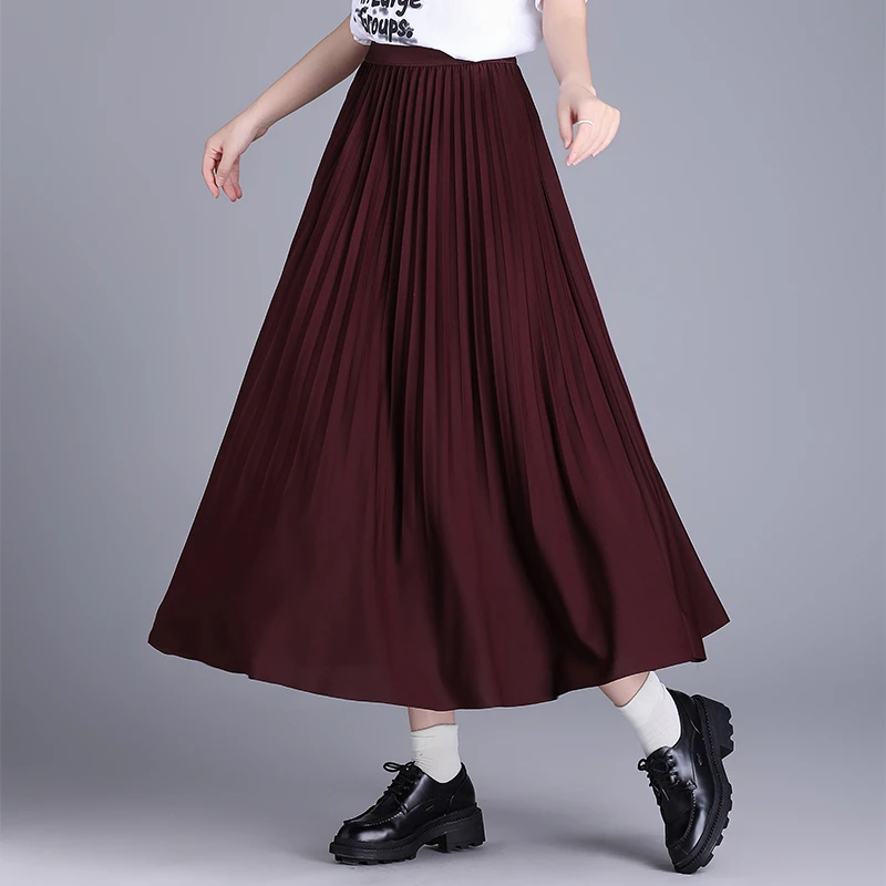 斜纹布A字半身裙春夏百褶裙高腰显瘦长裙春秋大摆裙1D春季9225