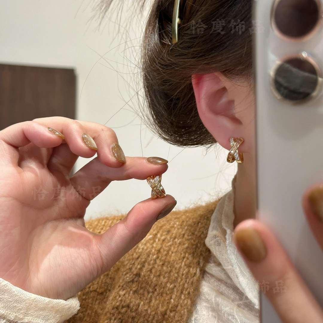 铜合金耳饰 【恰度】小众设计感气质交叉耳扣轻奢百搭