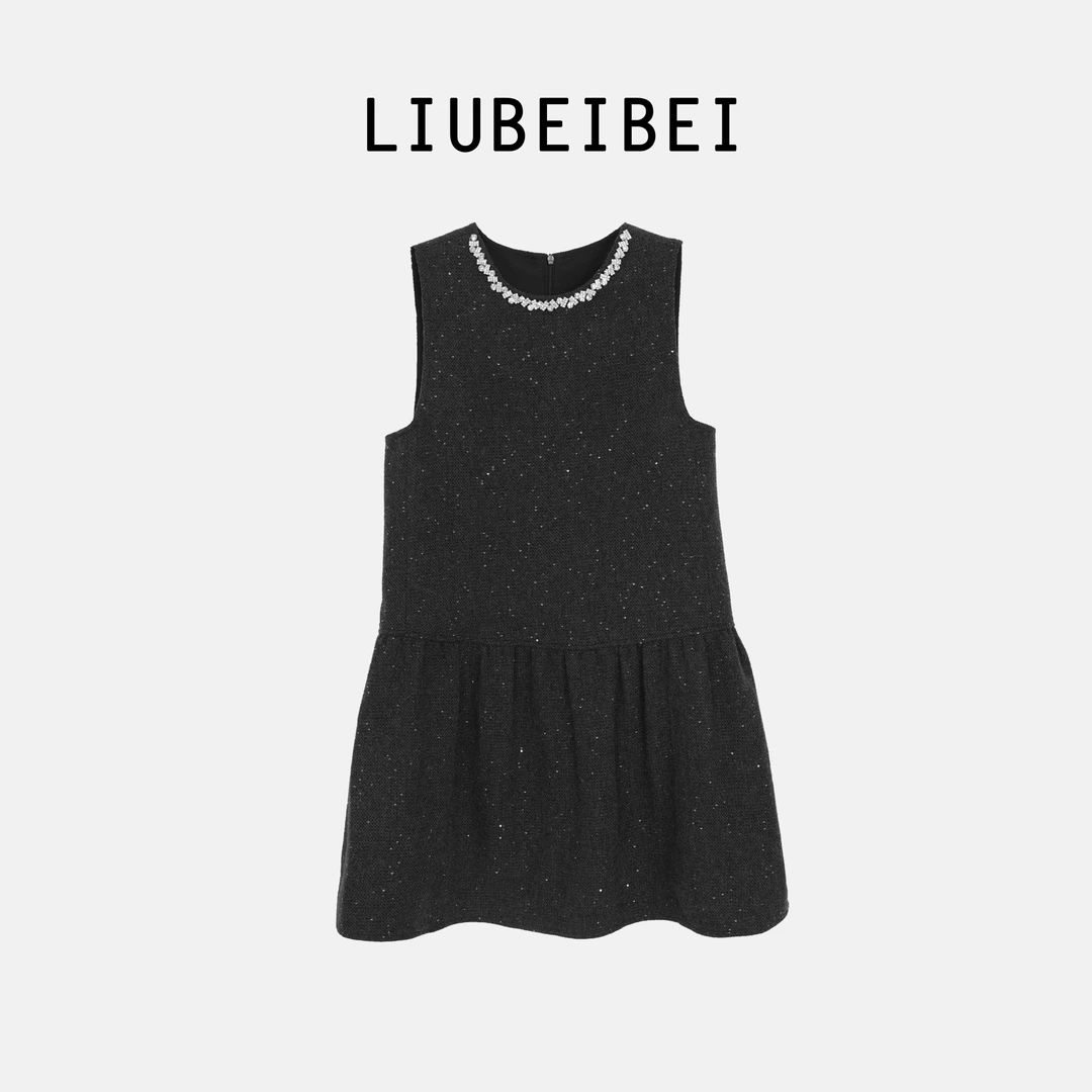LIUBEIBEI【月藏星匿】新年战袍之欧货轻奢气质水钻收腰连衣裙-8568