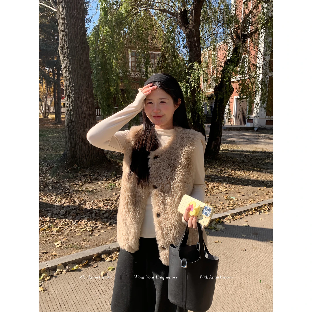 知葵微胖定制【布朗小熊】秋冬皮毛一体叠穿加厚保暖毛毛马甲MJ0218