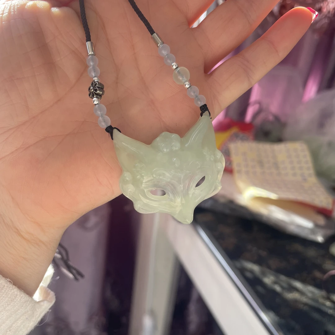岫玉狐狸面具吊坠