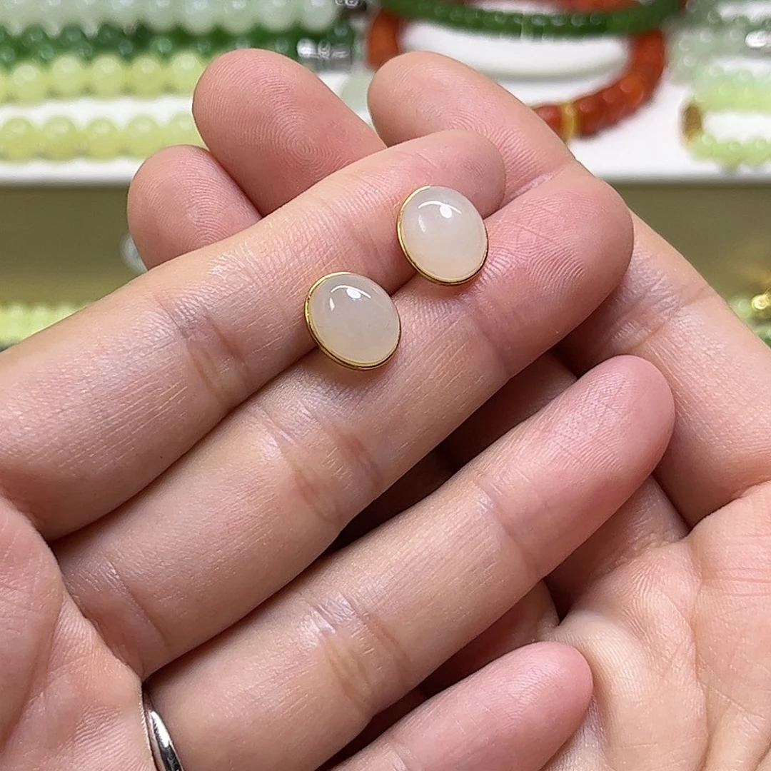 和田玉银S925镶嵌耳饰