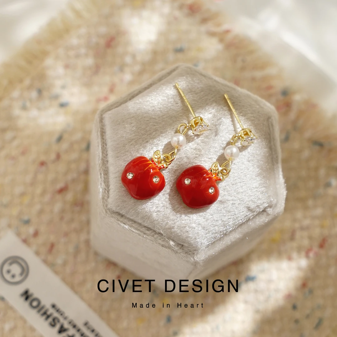 合金耳饰 春季可爱苹果流苏耳环女甜美ins出片节日氛围学生耳饰