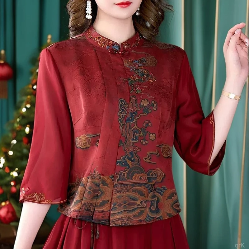 高贵妈妈中国风套裙结婚礼服旗袍唐装女士连衣裙套装喜婆婆婚宴装