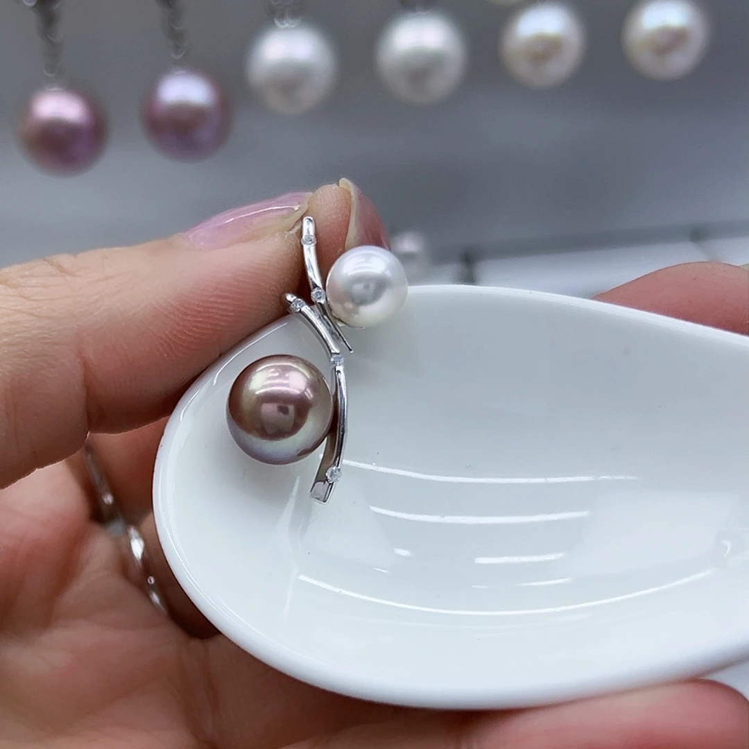 银S925镶嵌耳饰淡水珍珠