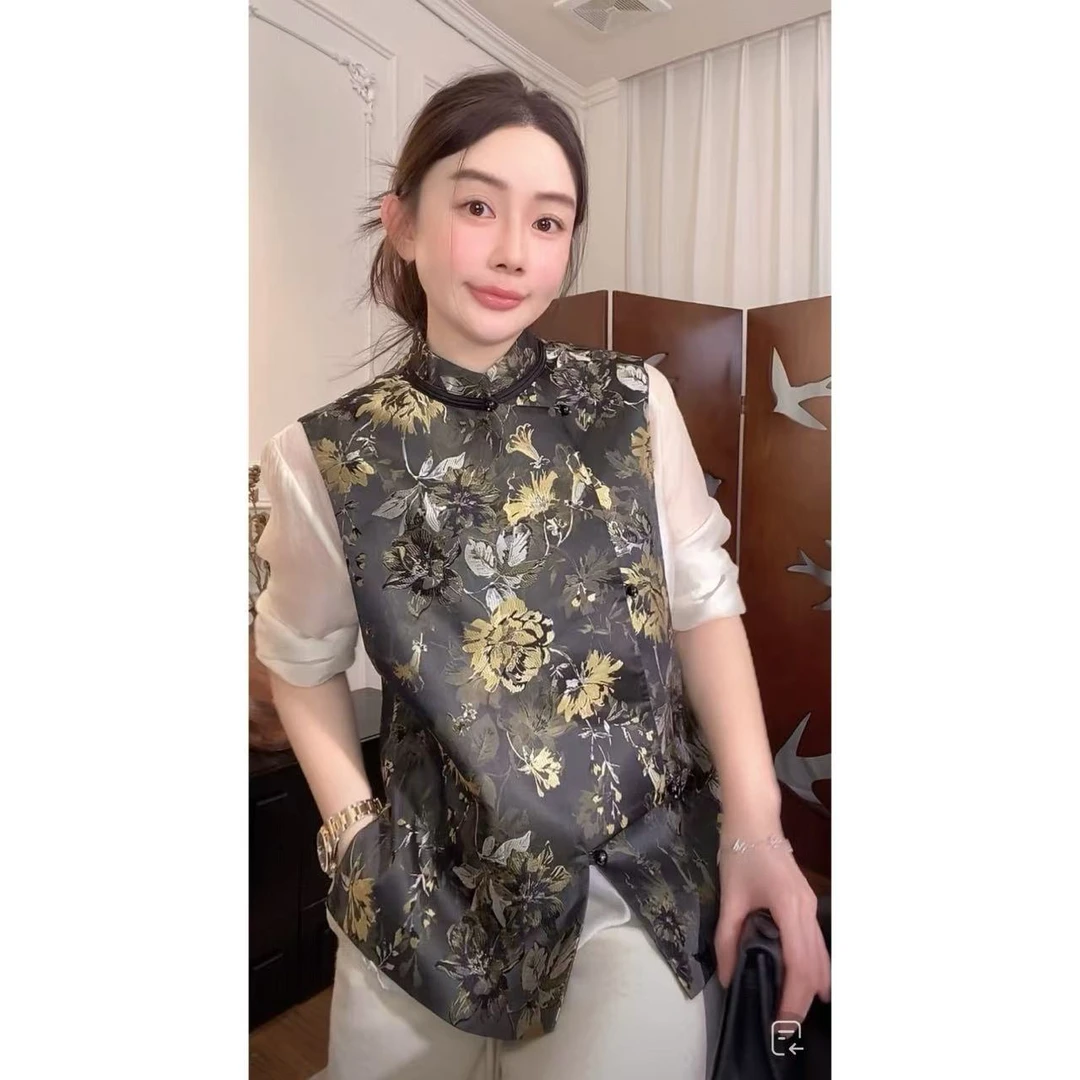 ZHUIMU.【金韵芳华】新中式国风重工织金提花立领马甲马夹ZM8987