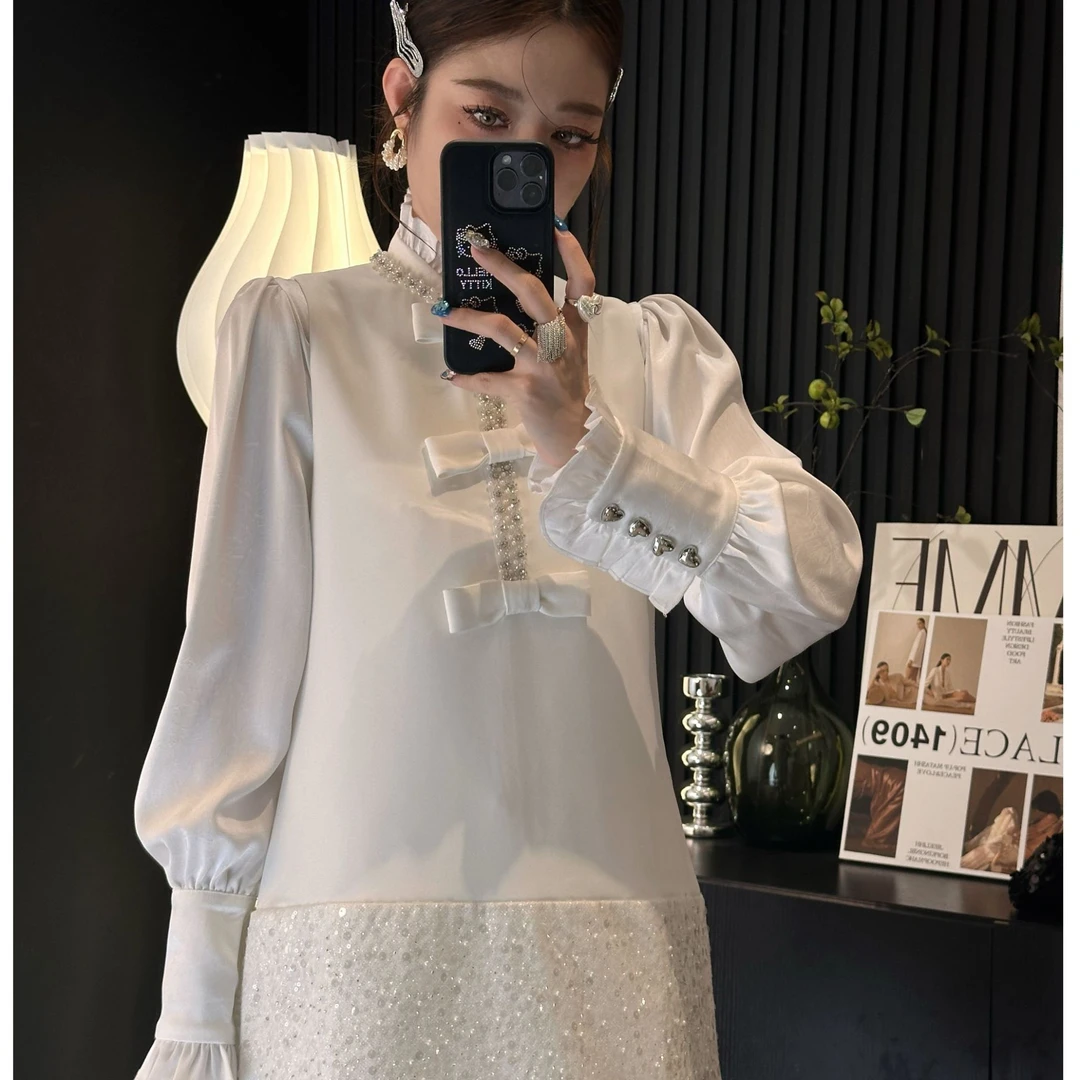 TongTong女系 法式轻奢珍珠蝴蝶无袖连衣裙 时尚小众复古设计感